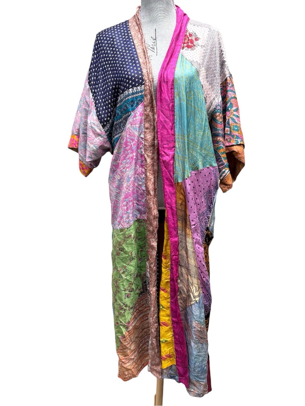 100% Silk Patchwork Boho Kimono Festival Robe Repurposed Saris